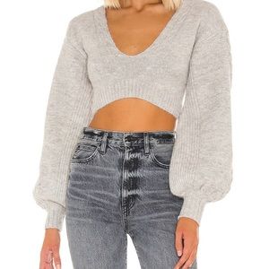 NWT- Sold Out- For Love & Lemons Amelia Cropped Grey Sweater- Small